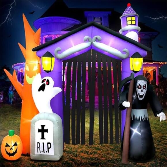 9 FT Halloween Inflatables Haunted House Castle Archway Decoration with Led - Picture 7 of 7